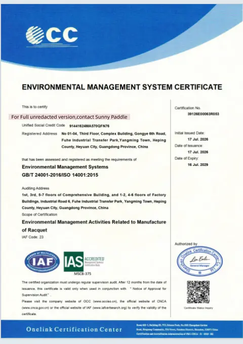 ISO 14001 Environmental Management System certification